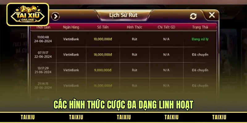 Các hình thức cược đa dạng linh hoạt